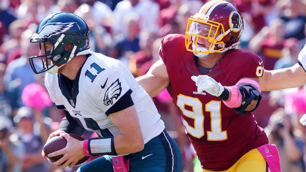 Lane Johnson's absence felt as Eagles fall to Redskins