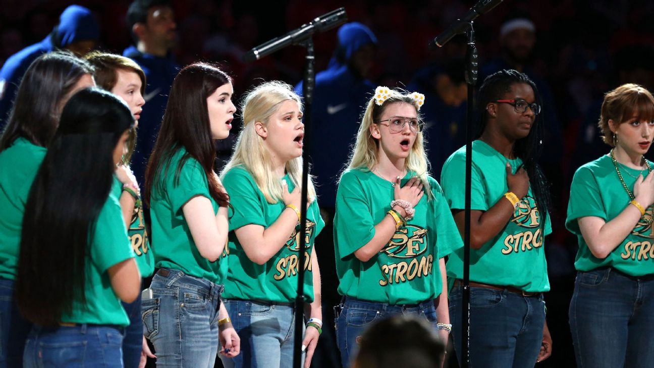 The Houston Rockets honor victims, survivors and first responders of Santa Fe High School shooting before Game 5 againt the Golden State Warriors