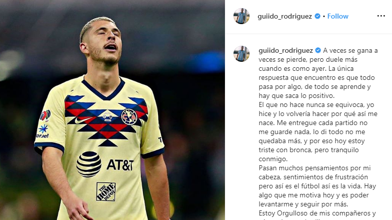Guido Rodríguez agradece mensajes de aliento luego de perder la final con América