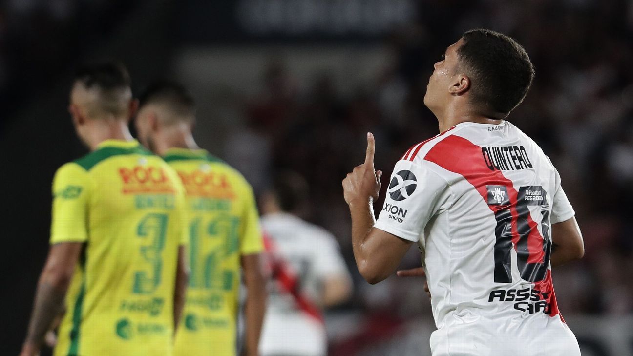 Quintero convirtió en el empate de River ante Defensa y Justicia