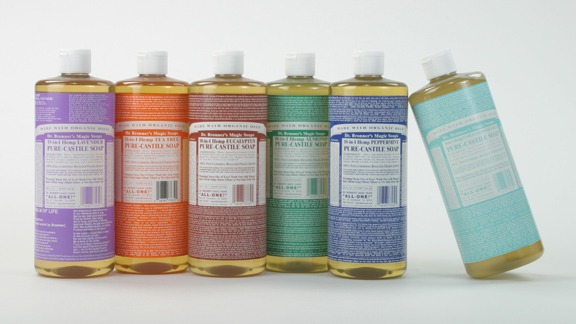 The Dr. Bronner's family of scents -- best thing for surf rash. (That's Baby Mild on the right. He's so laid back.)