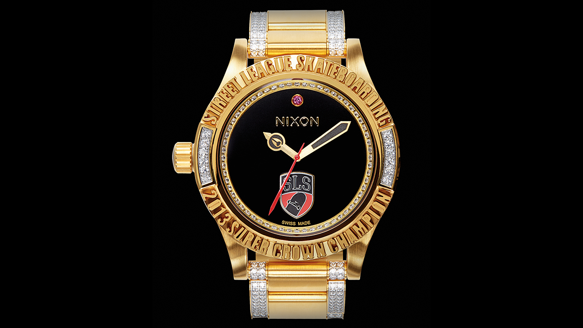Nixon's 20,000 watch, set with over 60 diamonds, for the Super Crown champ Chris Cole.