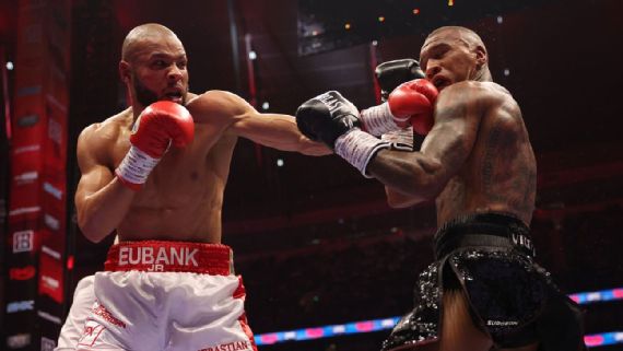 Chris Eubank Jr. and Conor Benn exchange blows in their thrilling London fight.