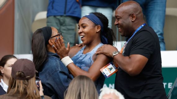 Coco Gauff's mother in the stands during the Roland Garros final.