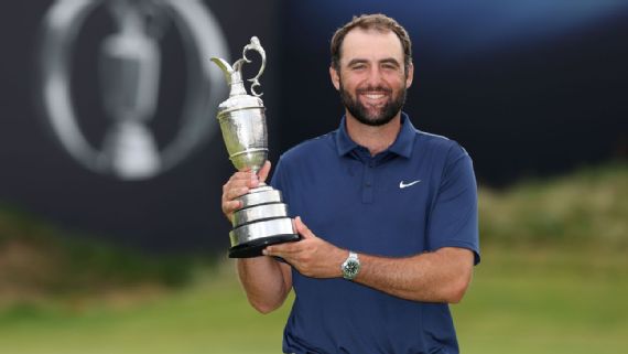 Scottie Scheffler celebra su victoria en el Open Championship.