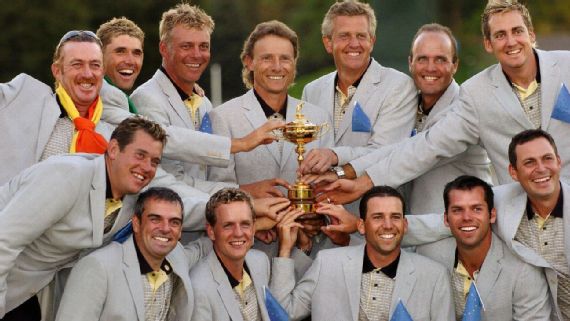Team Europe celebrating their record win at Oakland Hills, 2004 Ryder Cup