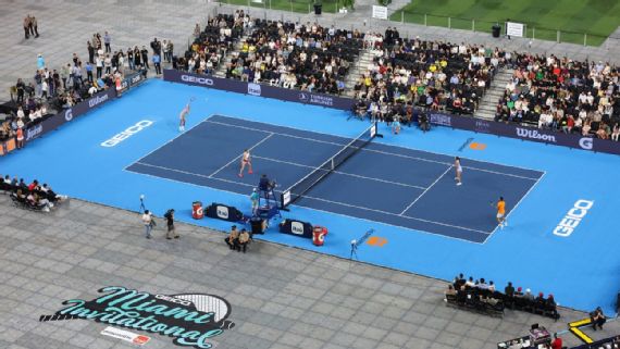 Monday's exhibition event marked the first time tennis has ever been played at loanDepot Park, home of Major League Baseball's Miami Marlins.
