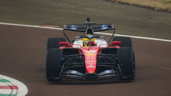 Lewis Hamilton took the track in his Ferrari on the first day of preseason testing at the Circuit de Catalunya.