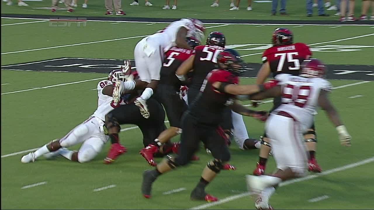 4Q TTU P. Mahomes sacked by E. Striker for 7 yds,TEXAS TECH penalty