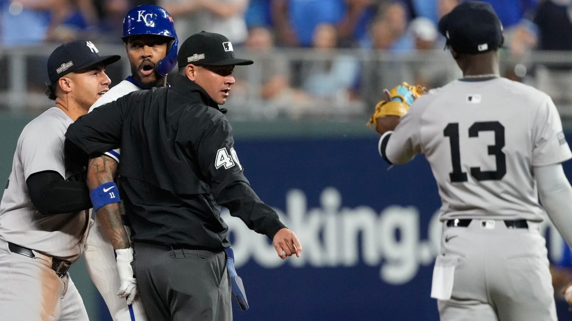 Benches clear between YankeesRoyals after tense double play ESPN Video