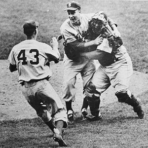 Johnny Podres Celebrates Brooklyn Dodgers 1955 World Series 