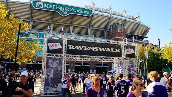 The Baltimore Ravens logo is seen on the 50 yard line at M&T Bank Stadium  before