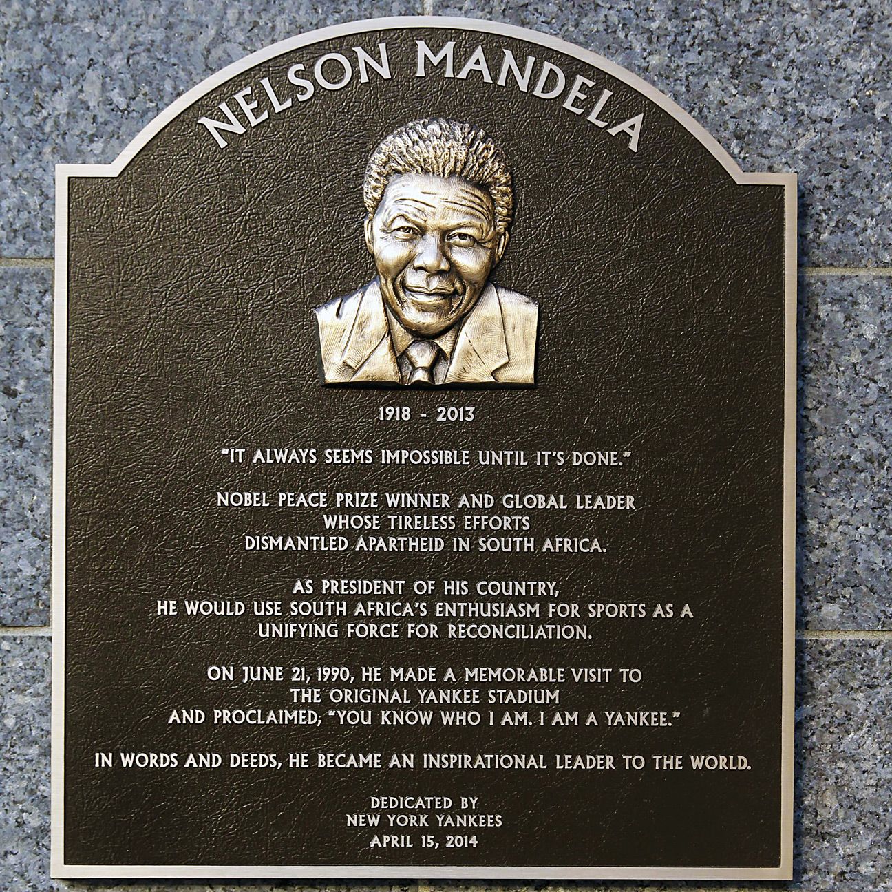 New York Yankees unveil plaque for Nelson Mandela in Monument Park