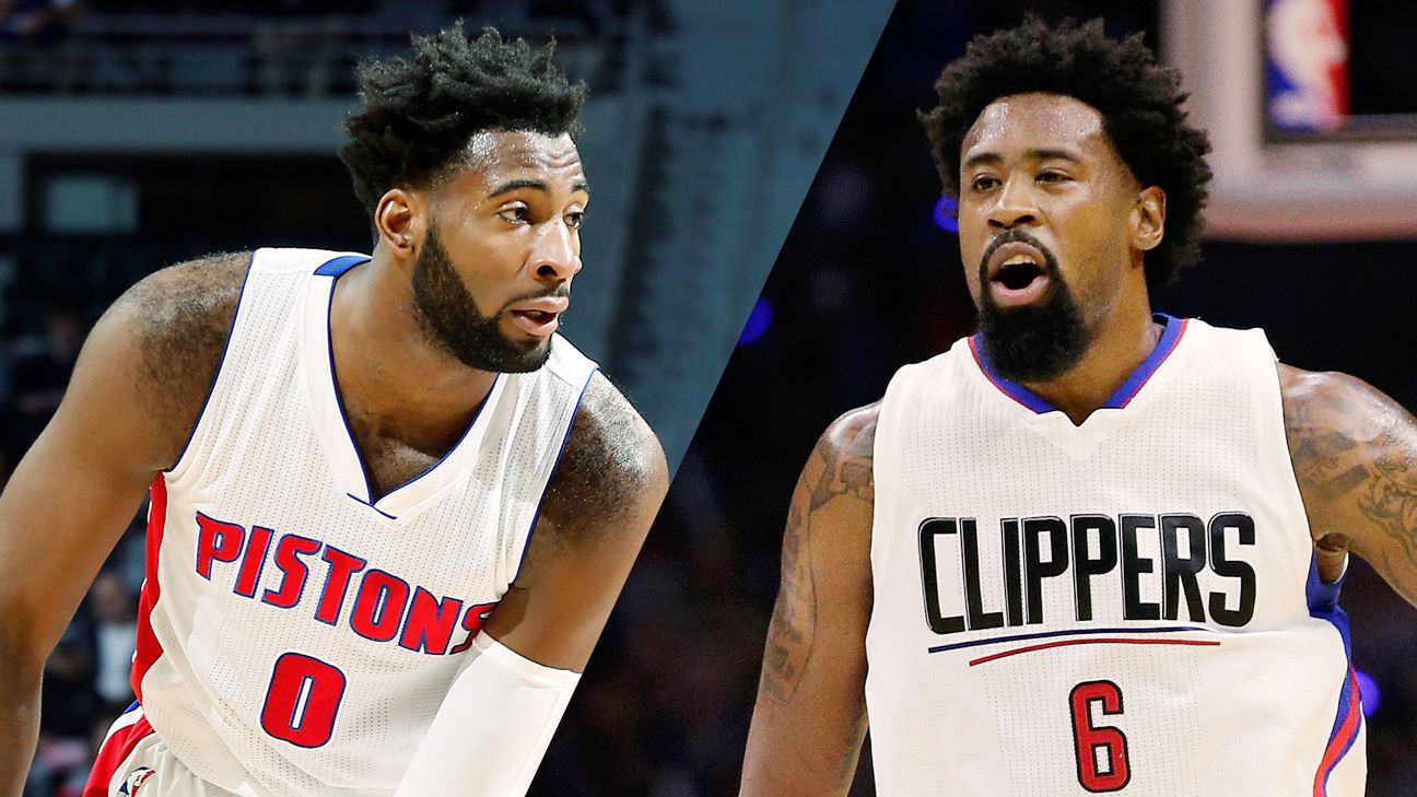 Detroit Pistons' Andre Drummond, Los Angeles Clippers' DeAndre Jordan
