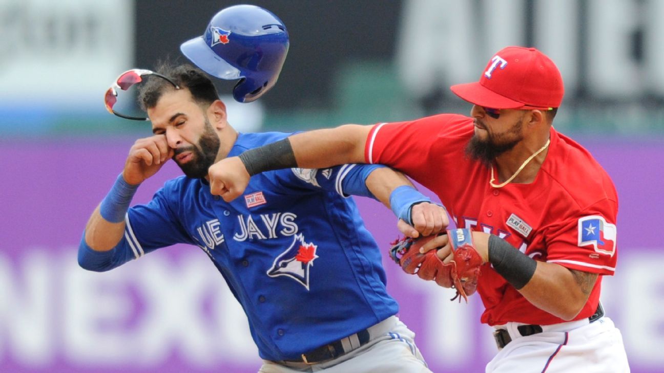 Texas Rangers' Rougned Odor lands punch to face of Toronto Blue Jays' Jose  Bautista during brawl - ESPN