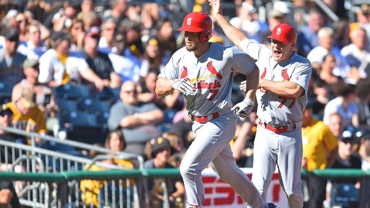 St. Louis Cardinals' Matt Holliday takes fastball to face 