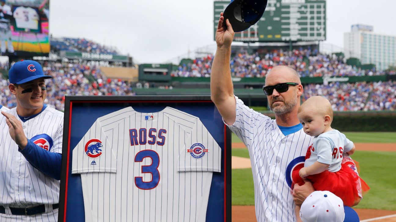 Chicago Cubs surprise 'emotional' David Ross with pregame ceremony