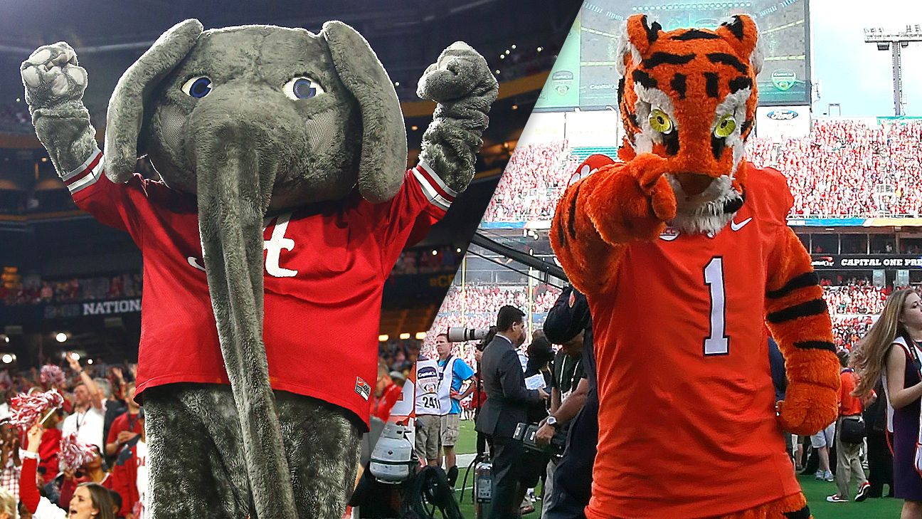 Alabama Crimson Tide Clemson Tigers mascots set for national