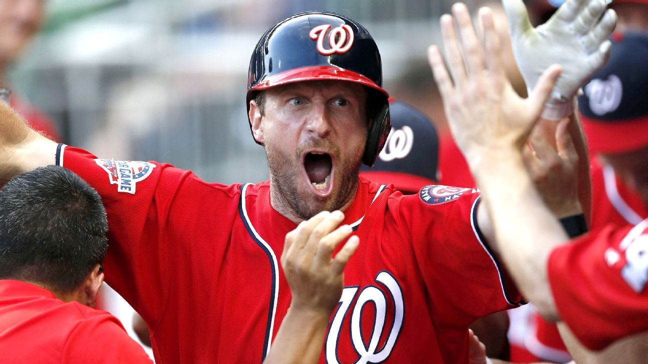 ESPN on X: Max Scherzer broke his nose after taking a ball off