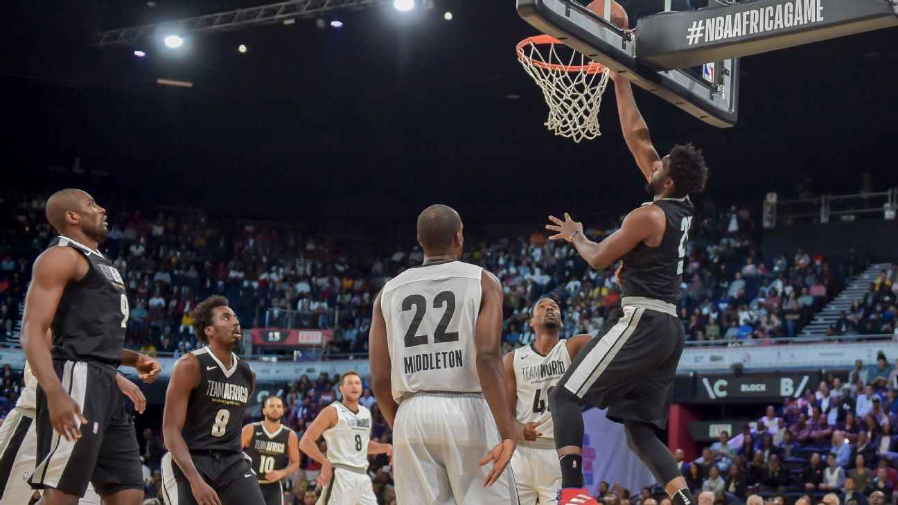 Image result for Team World make it three in a row in NBA Africa Game