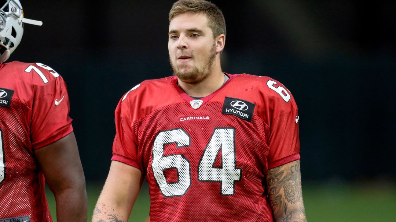 August 26, 2018: Arizona Cardinals center Mason Cole (64) during the first  half of the NFL football game between the Arizona Cardinals and the Dallas  Cowboys at AT&T Stadium in Arlington, Texas.