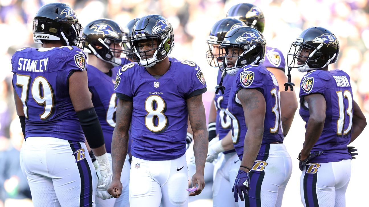 Baltimore Ravens T Ronnie Stanley (79) on the sidelines during a