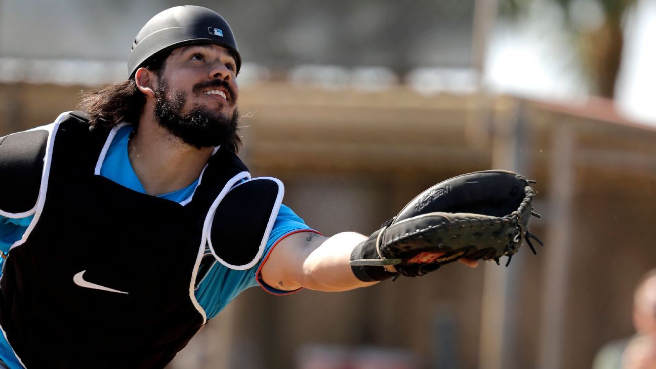 Newly acquired Marlins catcher Jorge Alfaro hurts knee chasing foul ball  MLB - Bally Sports