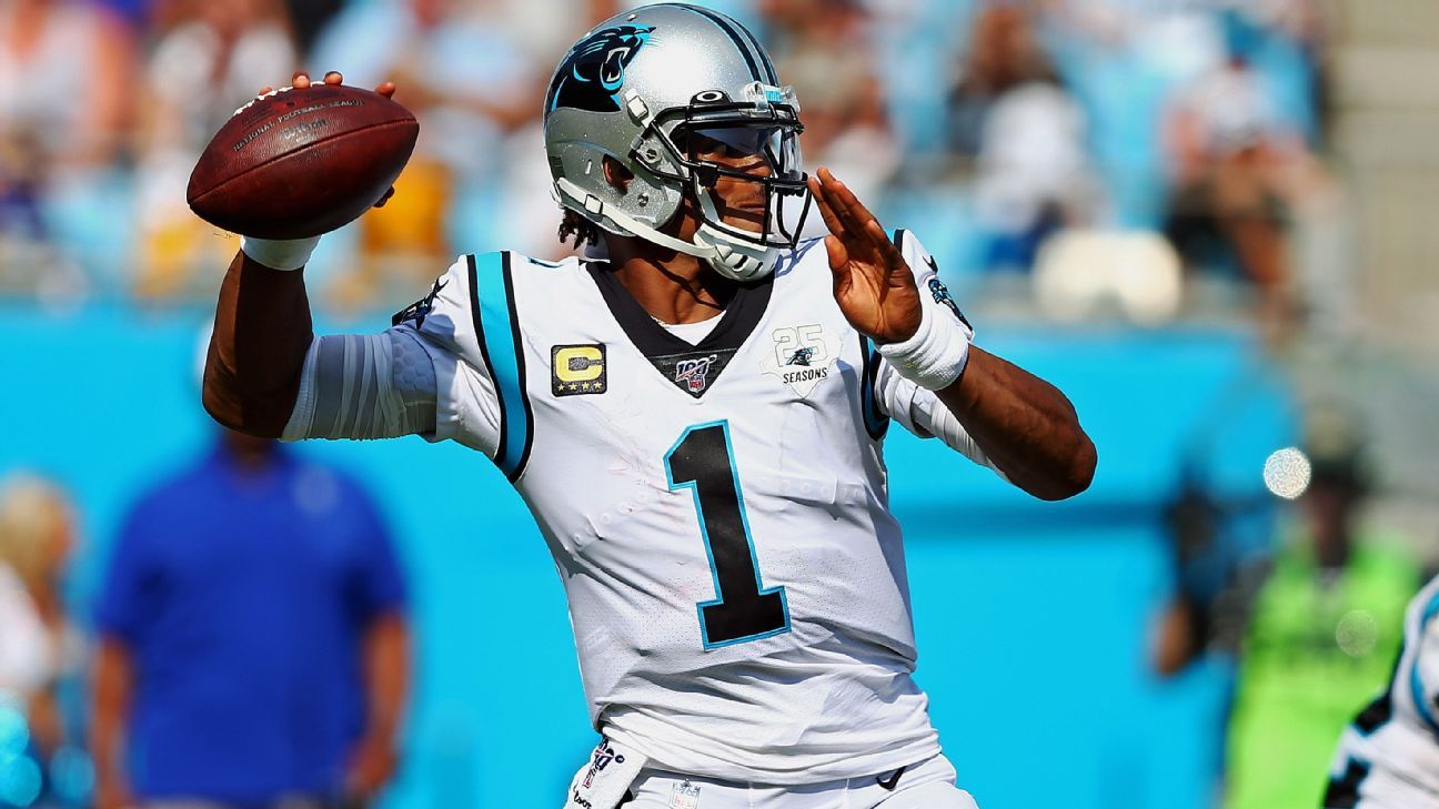 Carolina Panthers quarterback Cam Newton (1) signals first down against the  Tennessee Titans during an NFL