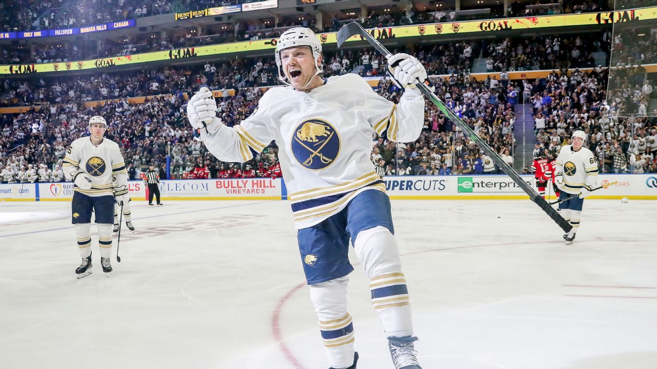 Sam Reinhart Buffalo Sabres Fanatics Authentic Unsigned Blue Jersey Skating  vs. Washington Capitals Photograph