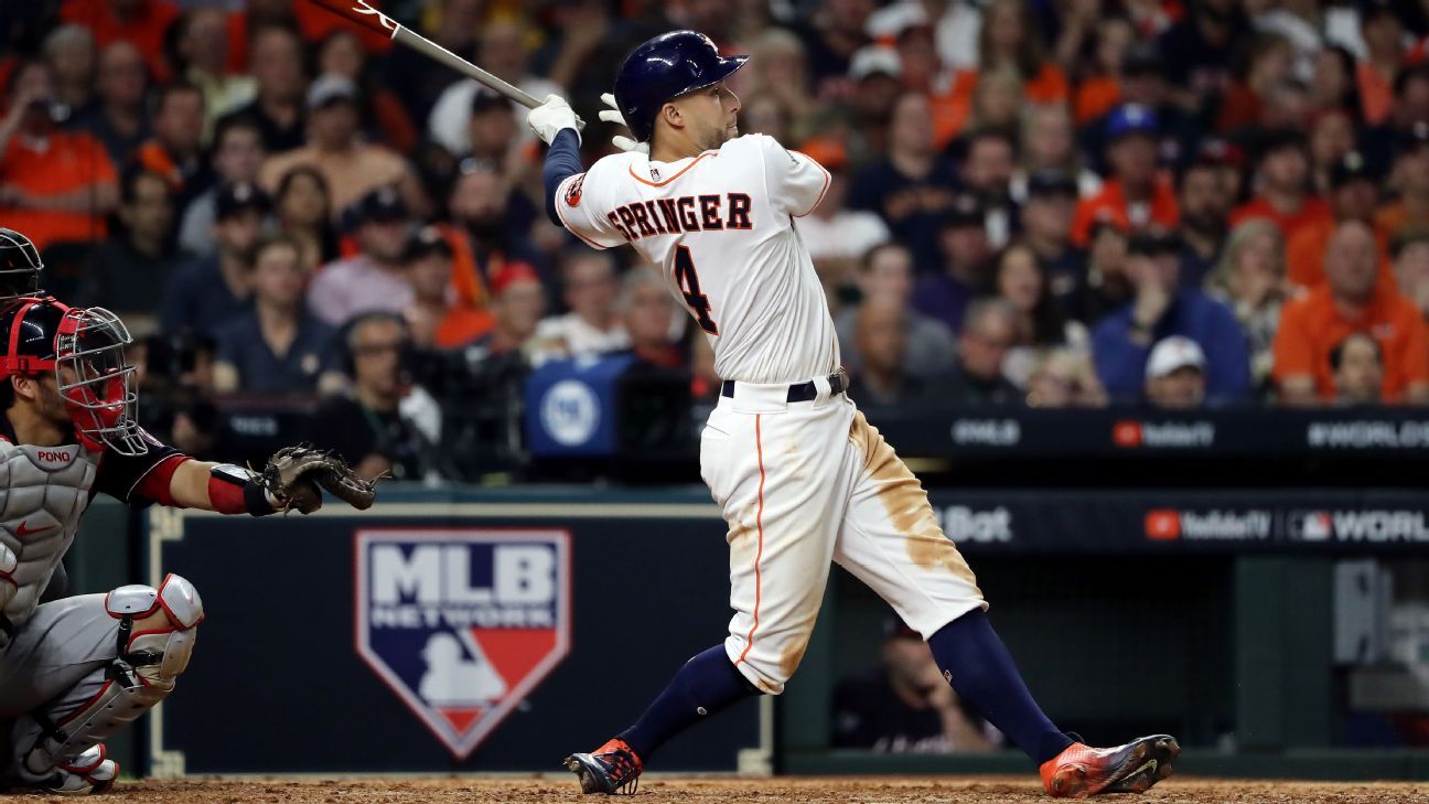 George Springer of the Houston Astros steals second base in the ninth