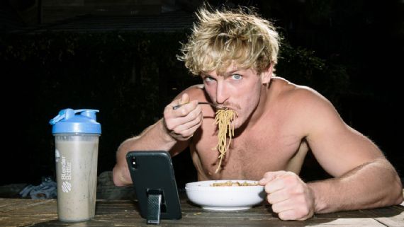 Logan Paul Eating a Bowl of Noodles and a Protein Shake