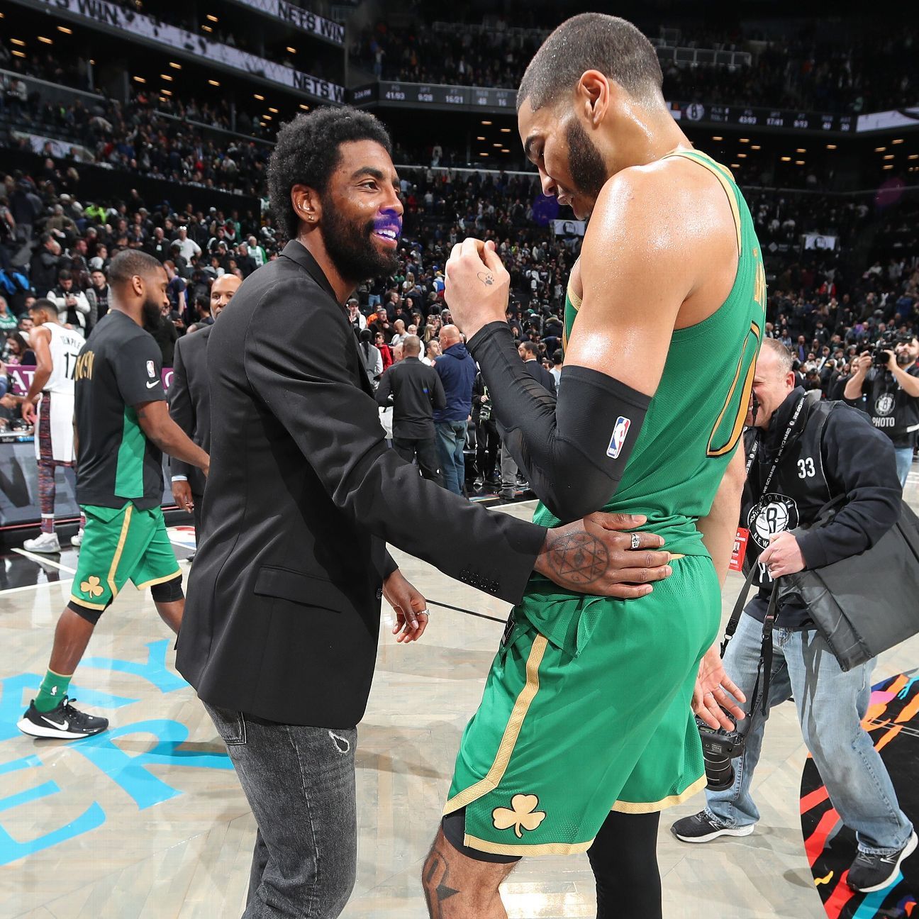 Marcus Smart of the Boston Celtics speaks to Malika Andrews of