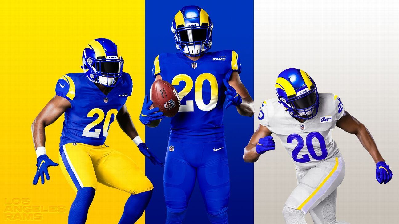Rams reveal new uniforms that include metallic chrome blue helmet ESPN