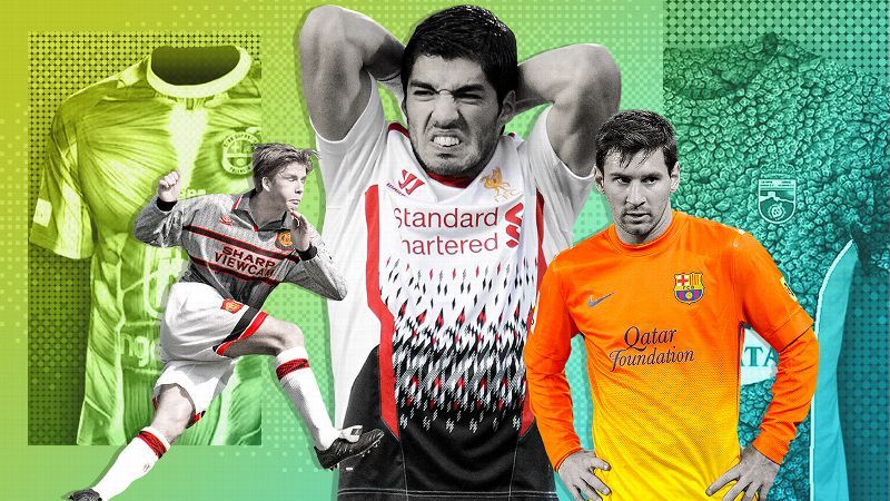 Las 39 peores camisetas de la historia: El 'Crystanbul' del Liverpool, el Sunrise' del Barça, la araña del Atleti - ESPN