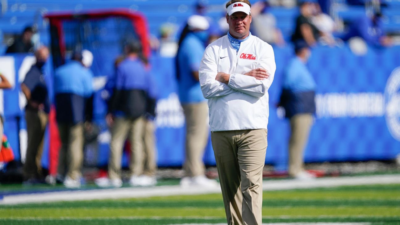 Coach Lane Kiffin says Ole Miss football program has reached 100% vaccination ra..