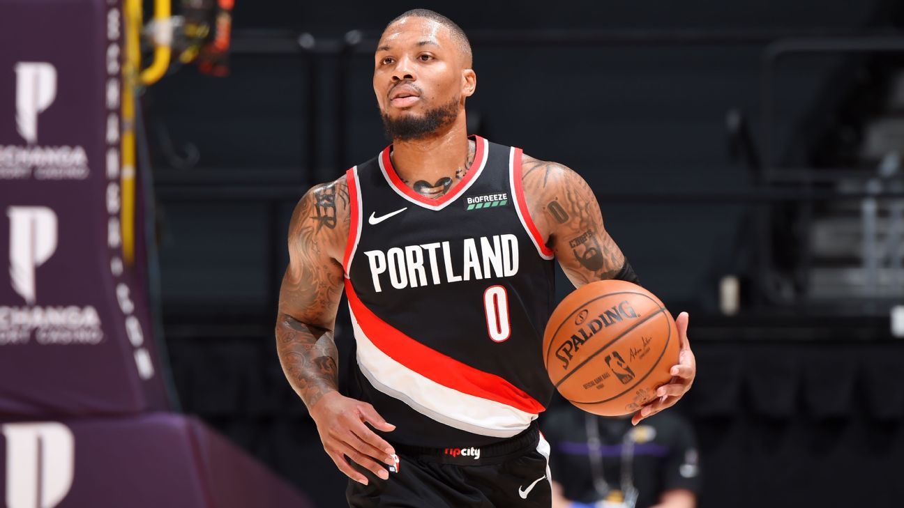 Damian Lillard leaves for the Portland Trail Blazers game against the Philadelphia 76ers due to an abdominal strain