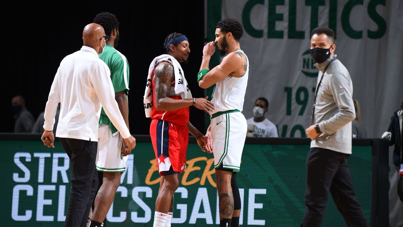 The Boston Celtics are abbreviated players against the Miami Heat;  Jayson Tatum in protocol, followed by Washington Wizards, Bradley Beal