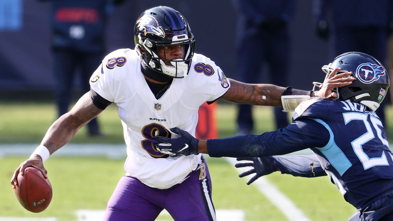Baltimore Ravens QB Lamar Jackson exceeds 100 yards running towards his first career playoff victory