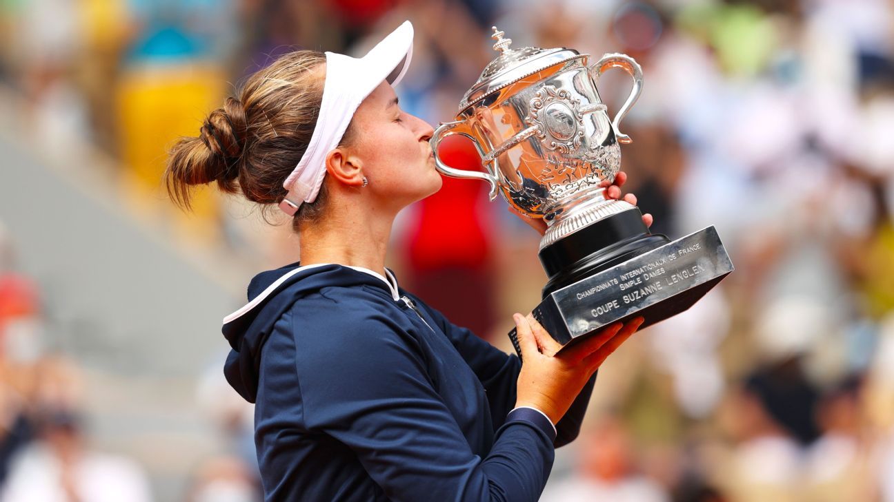 French Open Tennis Singles Trophies, women (left), men (right).