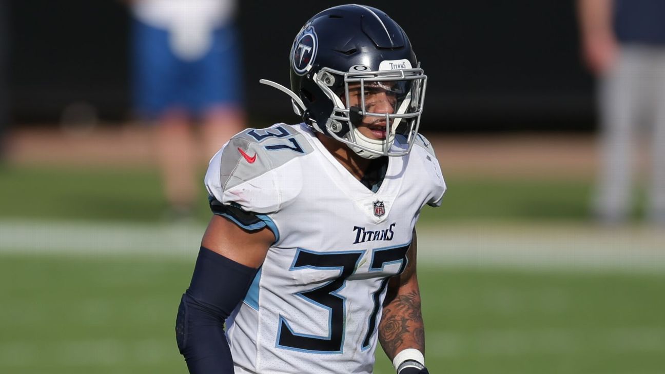 Tennessee Titans safety Amani Hooker (37) works during the first half of a  preseason NFL football game against the Atlanta Falcons, Friday, Aug. 13,  2021, in Atlanta. The Tennessee Titans won 23-3. (