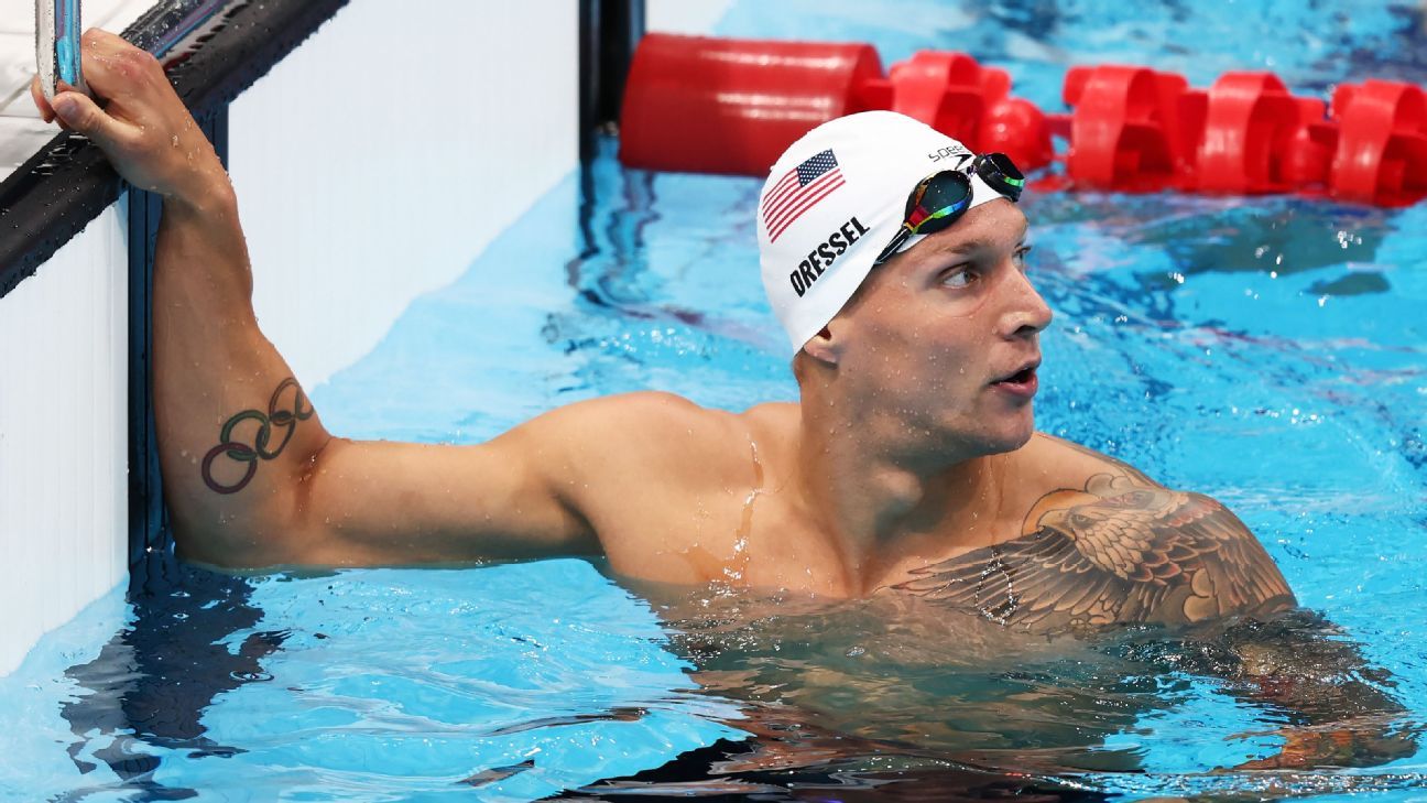 Swimmer Caeleb Dressel wins men's 100-meter freestyle; Bobby Finke takes gold in..