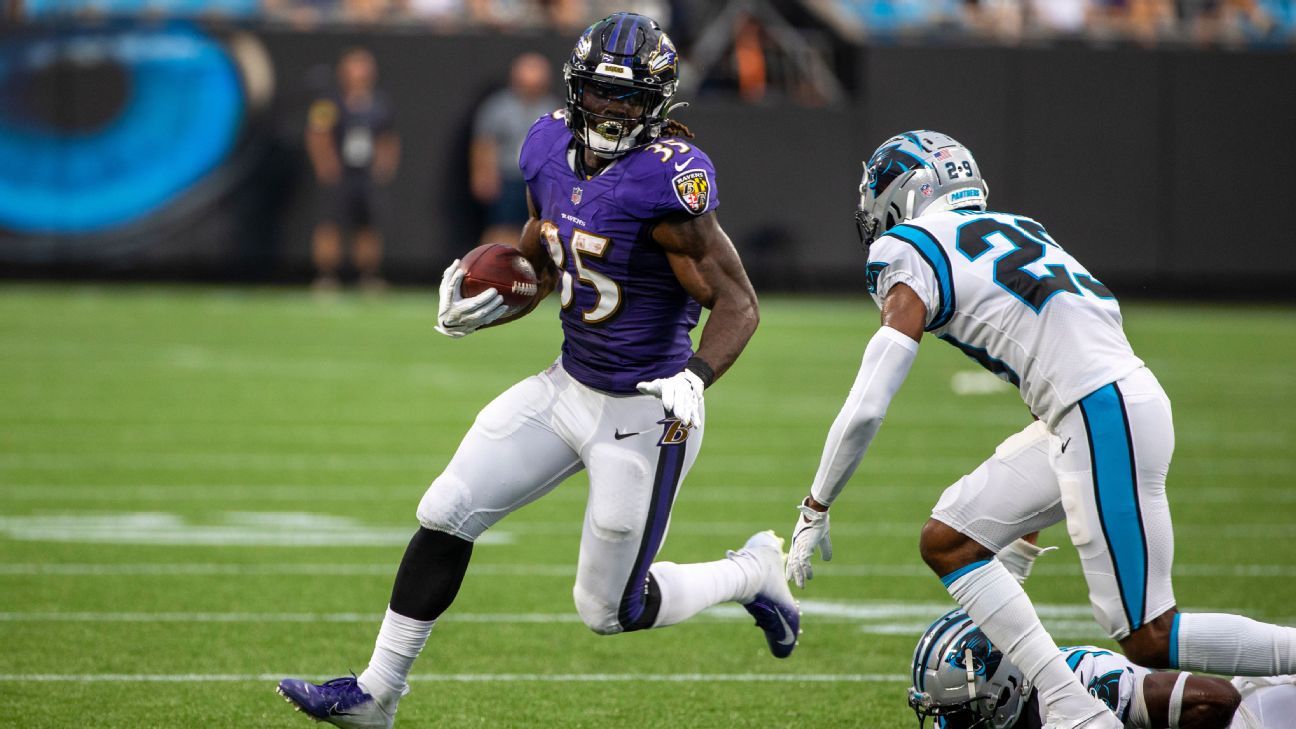 Baltimore Ravens fear RB Gus Edwards, CB Marcus Peters have torn ACLs, sources s..