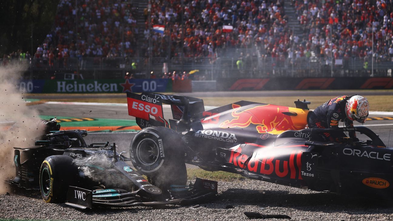 Choque Entre Verstappen Y Hamilton En El Gp De Italia Halo Salva La Vida De Lewis Espn 