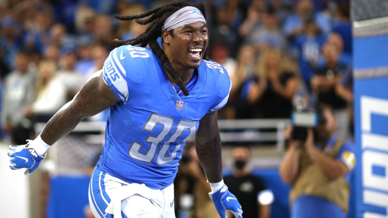 Jamaal Williams of the Detroit Lions runs the ball against the News  Photo - Getty Images