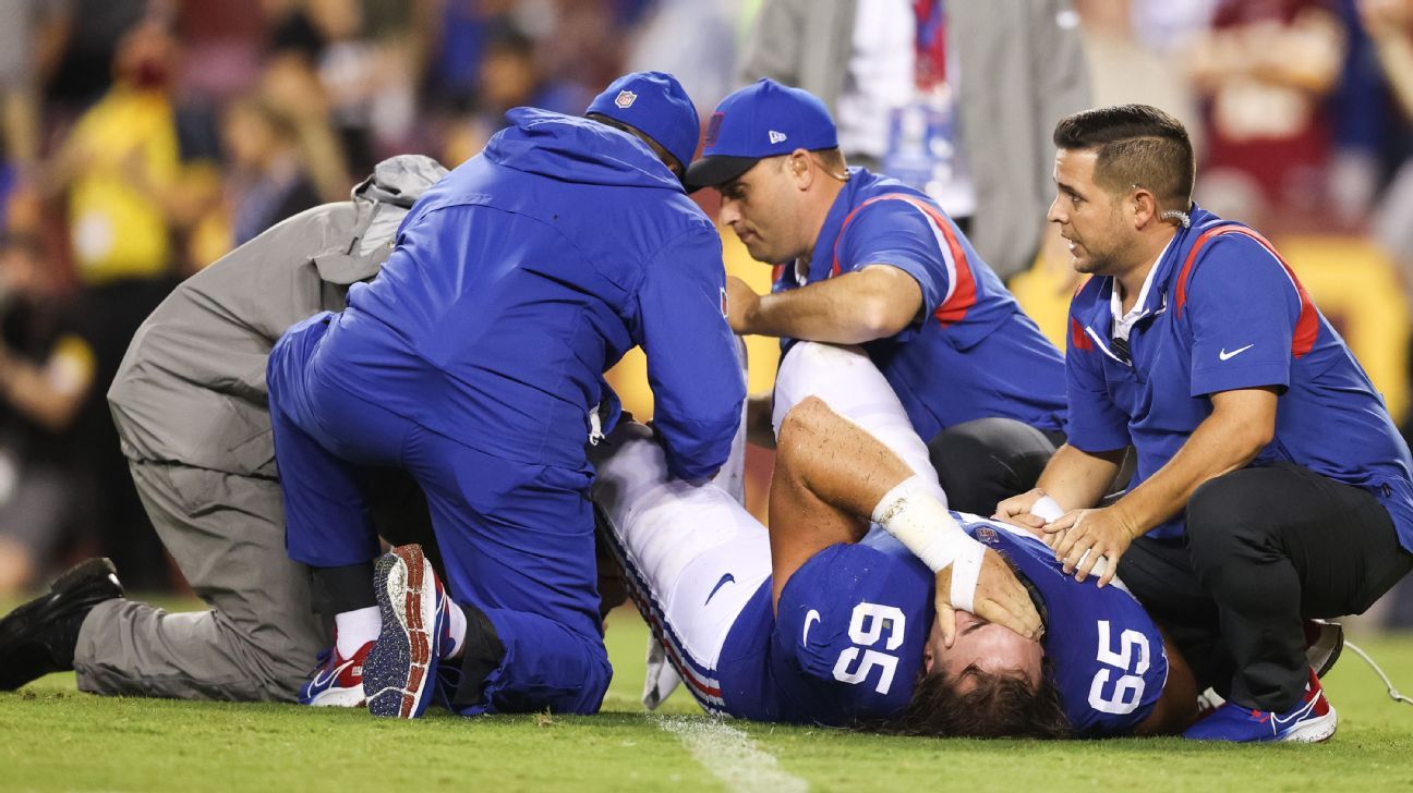 New York Giants' Nick Gates still in hospital after fracturing leg, has more procedures coming in future
