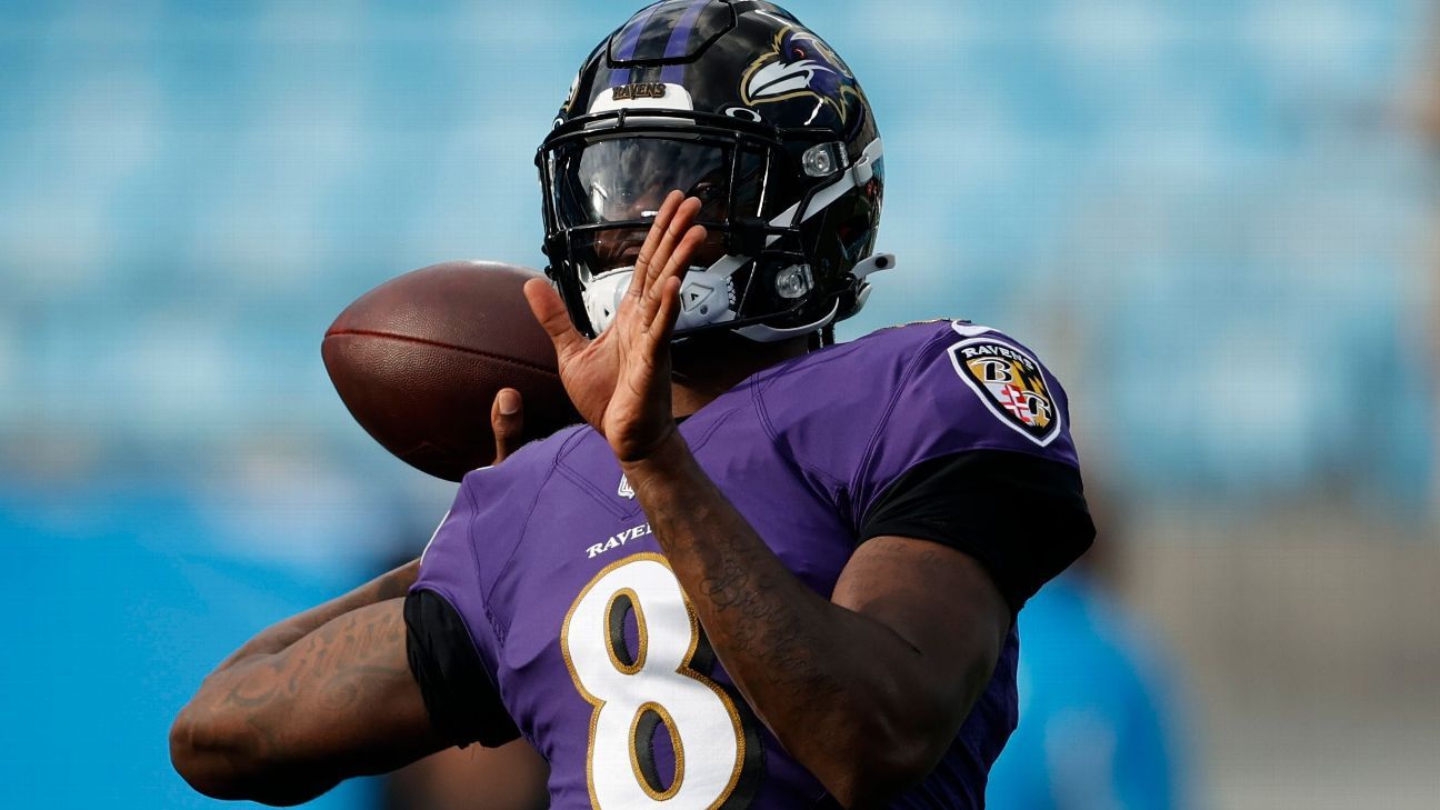 Baltimore Ravens QB Lamar Jackson returns to practice after missing time with ba..