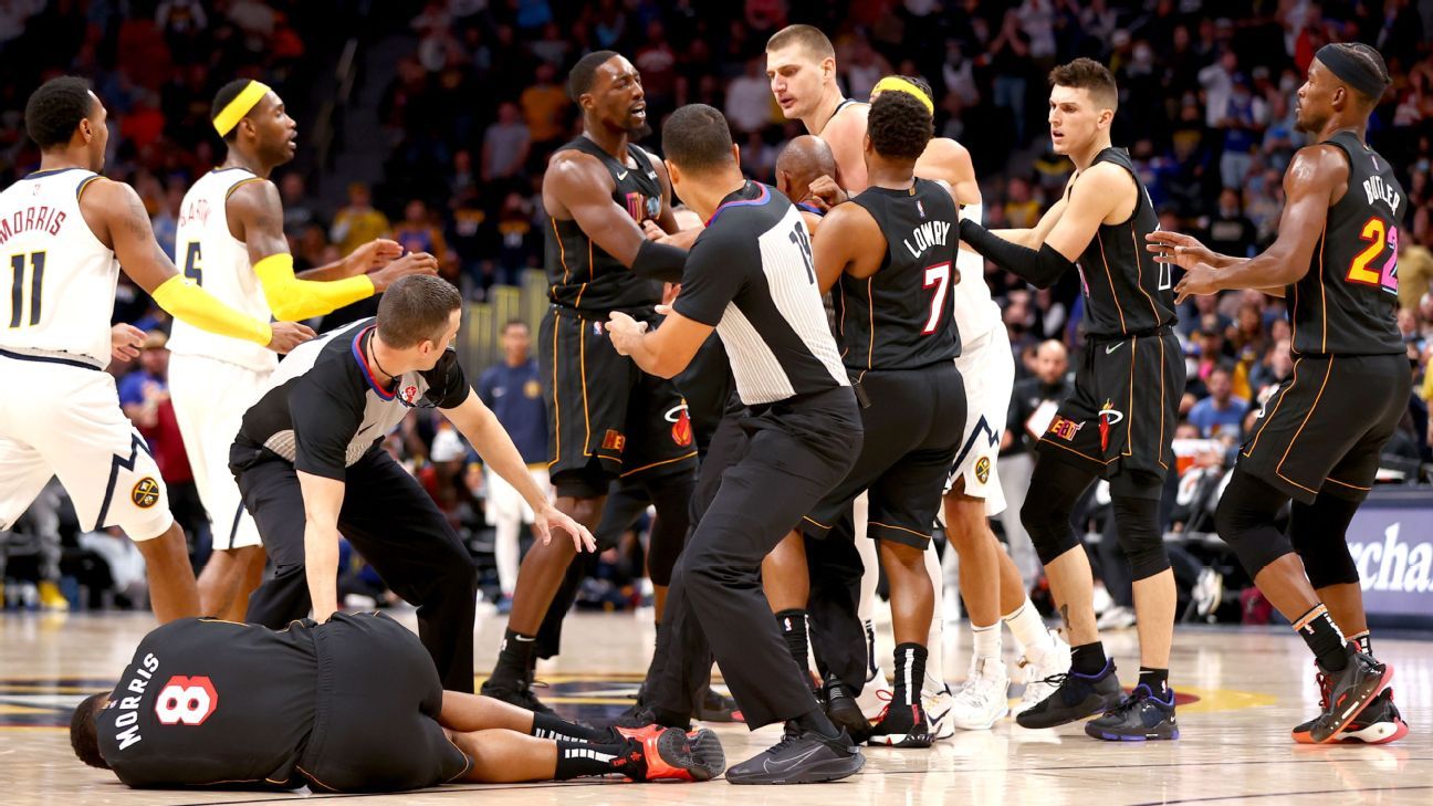 Denver Nuggets' Nikola Jokic ejected after shoving Miami Heat's Markieff Morris ..