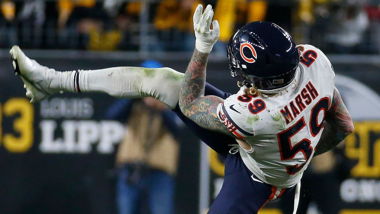 Chicago Bears LB Cassius Marsh says he was 'hip-checked' by ref before being hit with taunting penalty