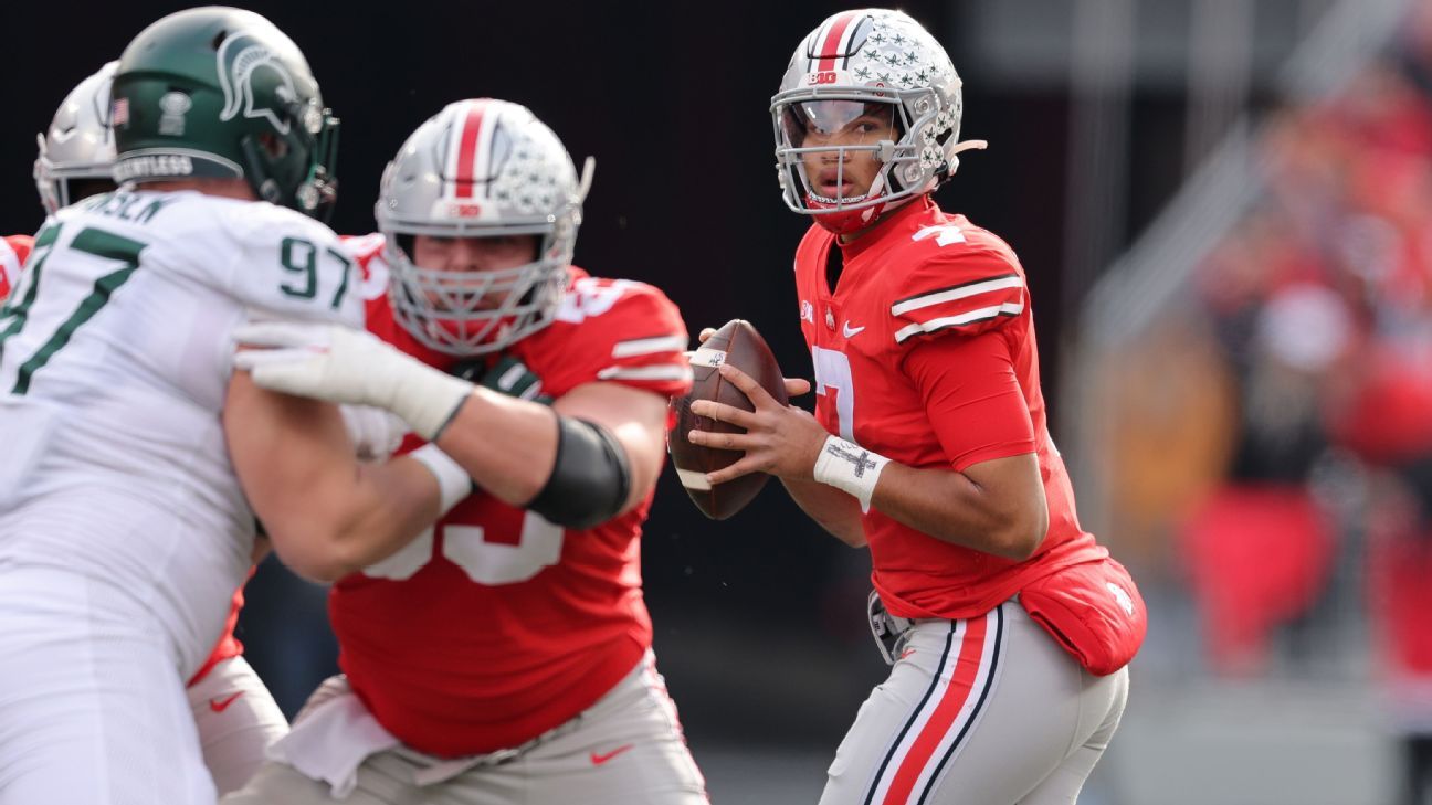 C.J. Stroud throws for 432 yards, 6 TDs as Ohio State makes statement with 56-7 ..
