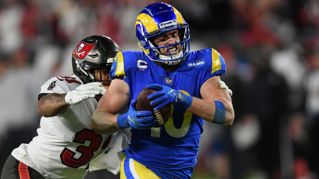 Matthew Stafford & Cooper Kupp Los Angeles Rams Autographed 16'' x 20'' Touchdown Celebration Spotlight Photograph